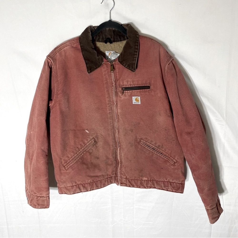 Vintage Carhartt WJO97 VRS Salmon Pink Duck Canvas Detroit Blanket Lined Coat XL